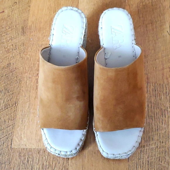 Zara camel brown‎ suede wedge sandals - Picture 3 of 8